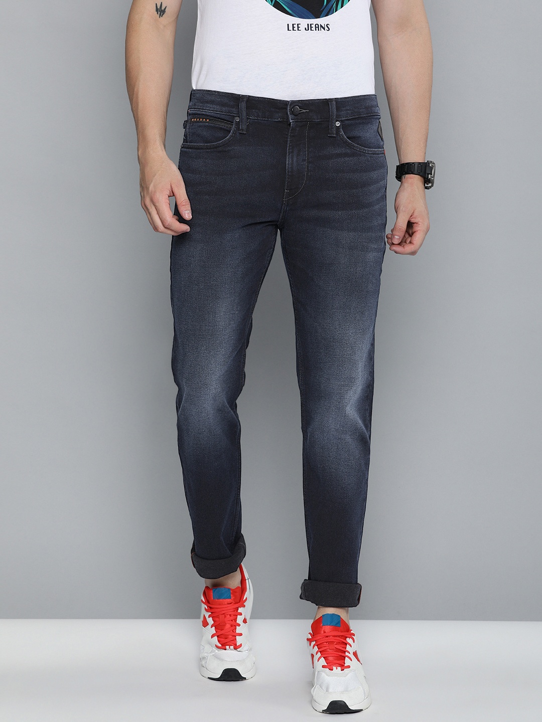 

Lee Men Blue Travis Slim Narrow Fit Mid-Rise Clean Look Stretchable Jeans