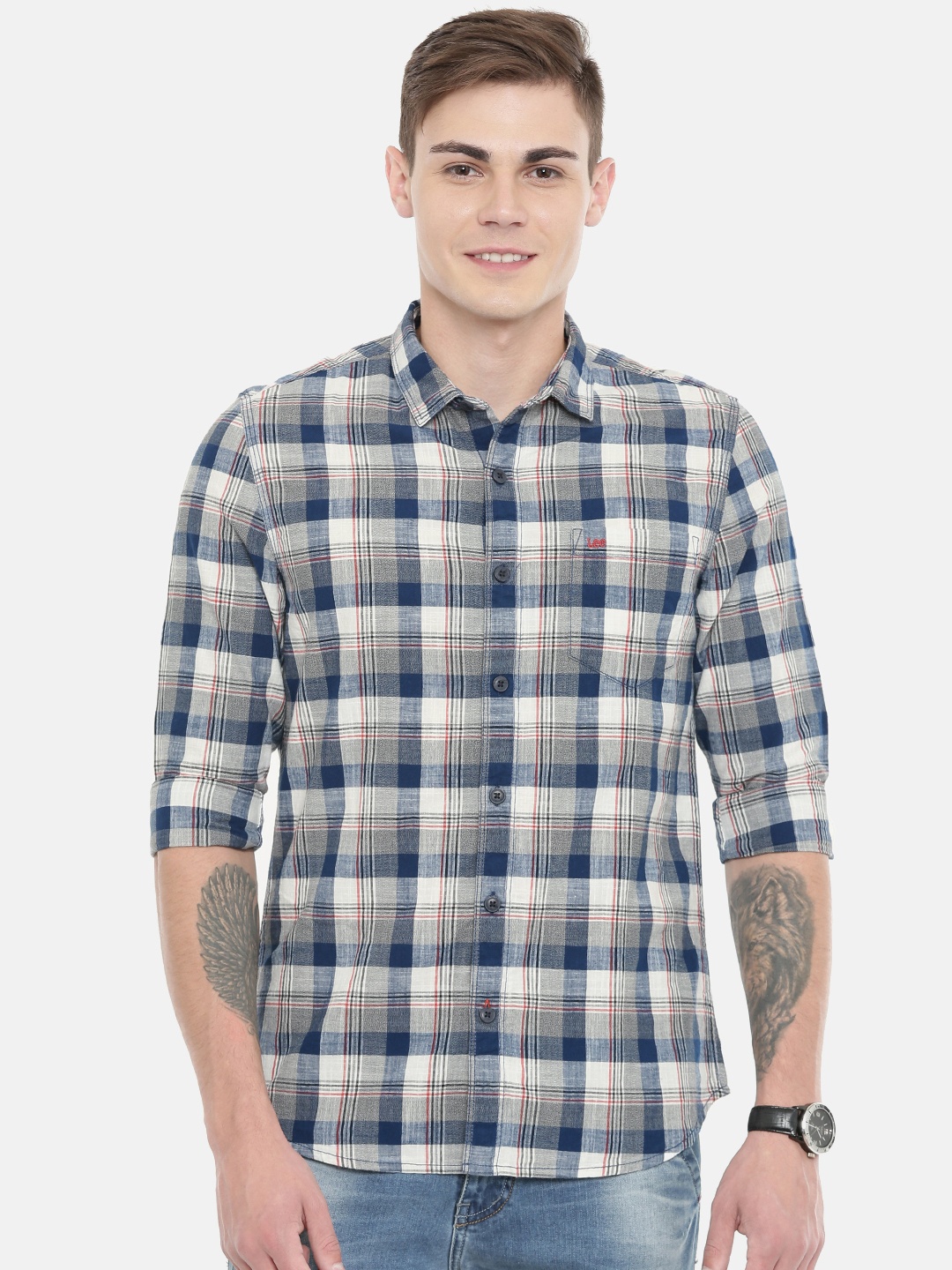 

Lee Men Blue & White Slim Fit Checked Casual Shirt