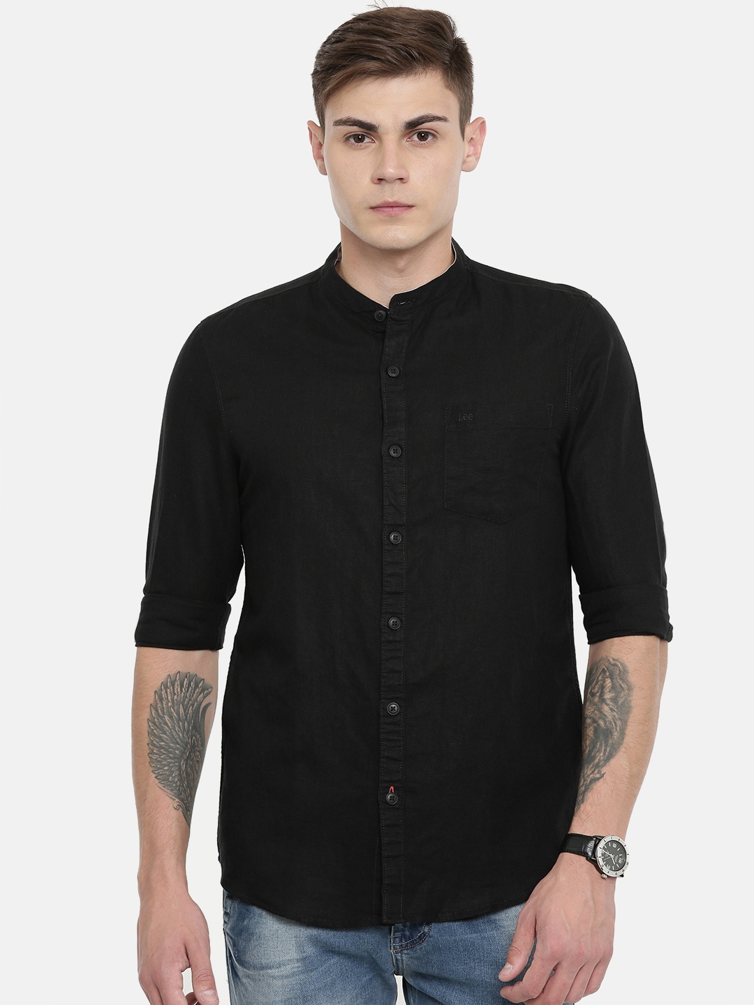 

Lee Men Black Slim Fit Solid Casual Shirt