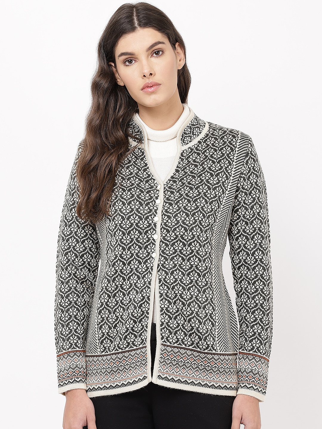 

APSLEY Women Black & Beige Self Design Cardigan