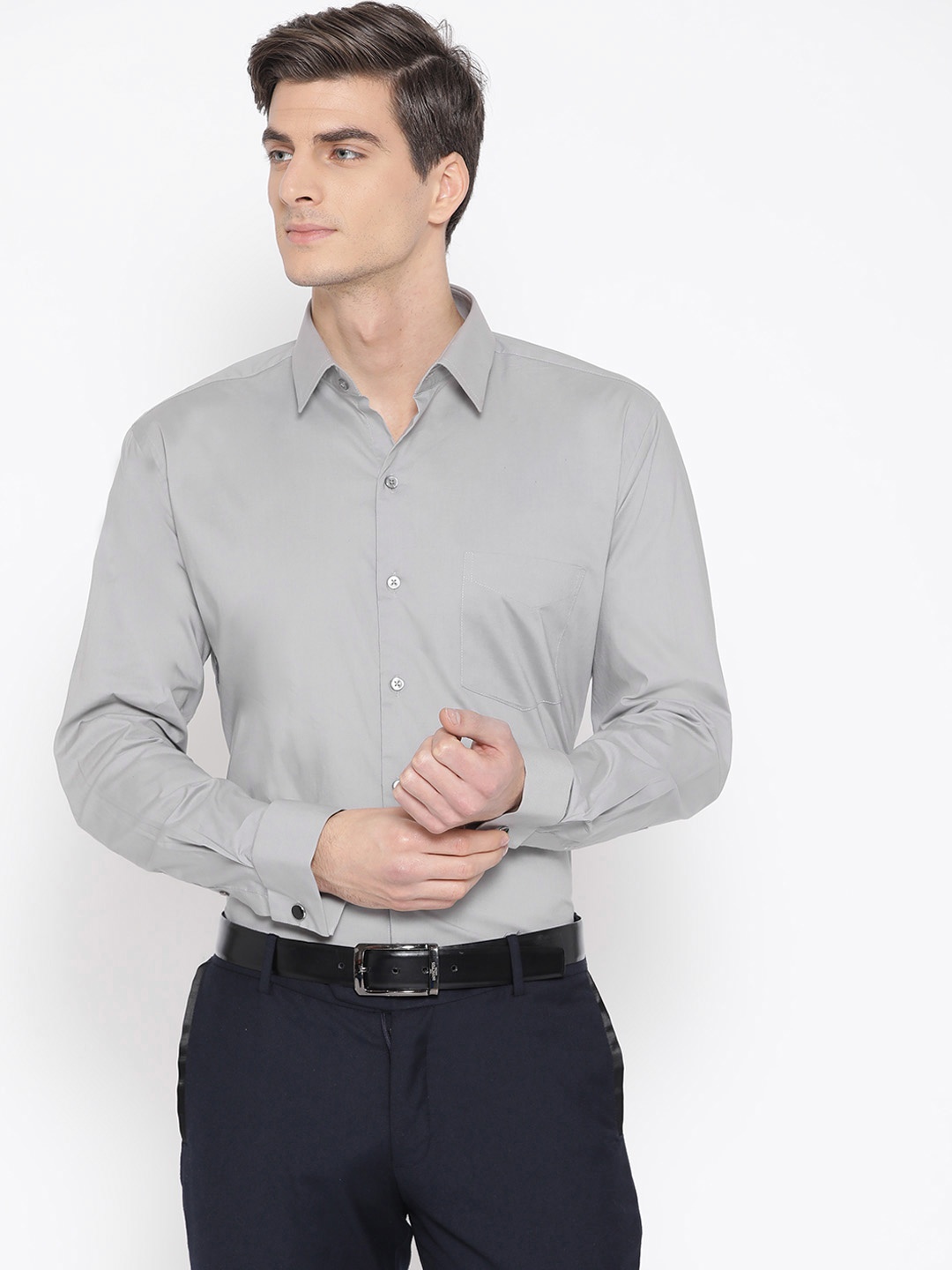 

Hancock Men Grey Solid French Cuff Slim Fit Pure Cotton Formal Shirt