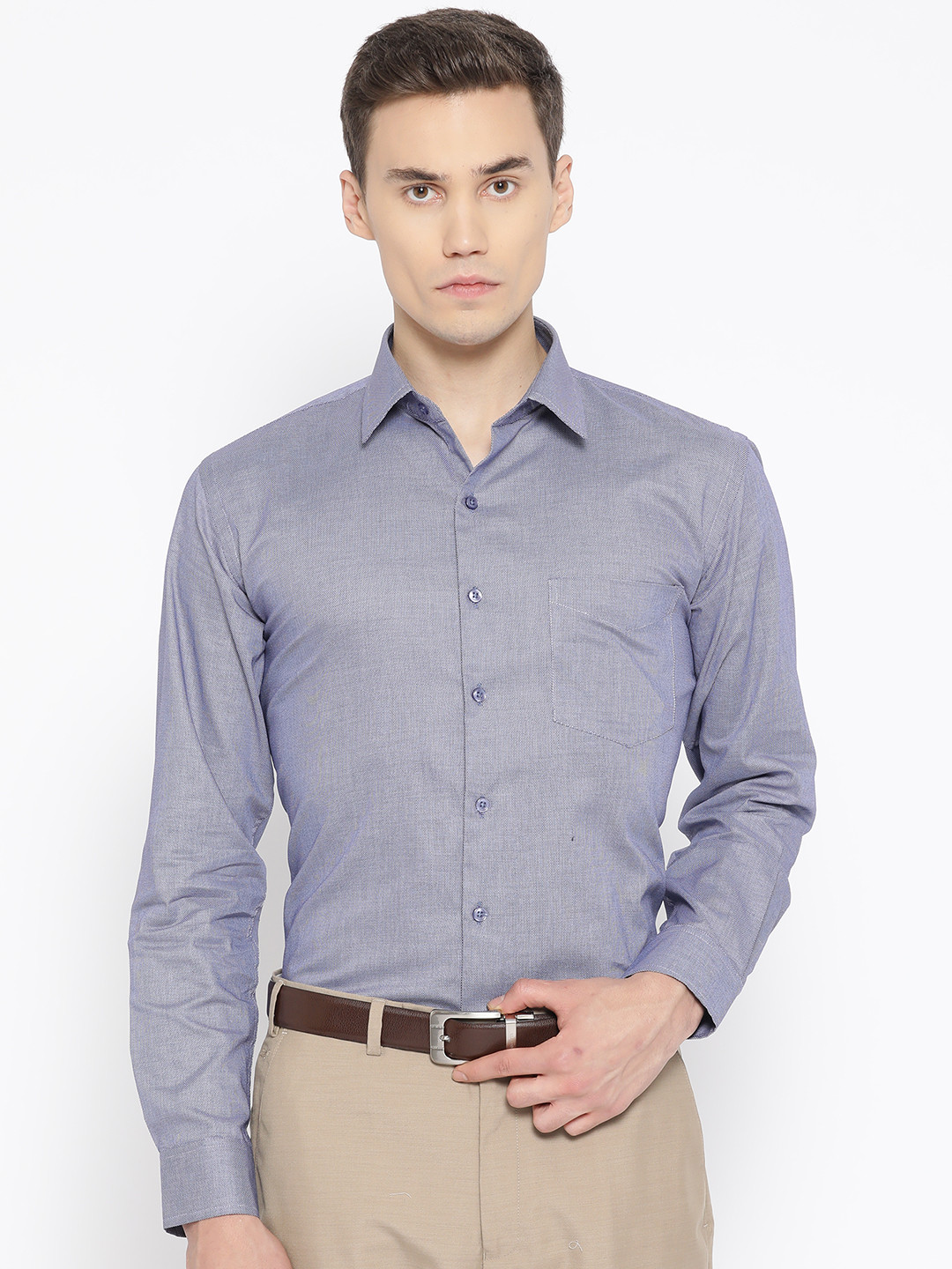 

Hancock Men Blue Slim Fit Self Design Formal Shirt