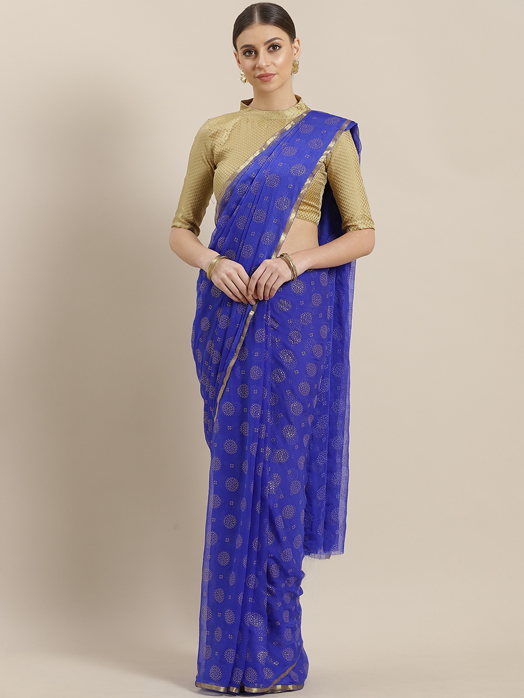 

Saree mall Blue & Golden Embellished Saree