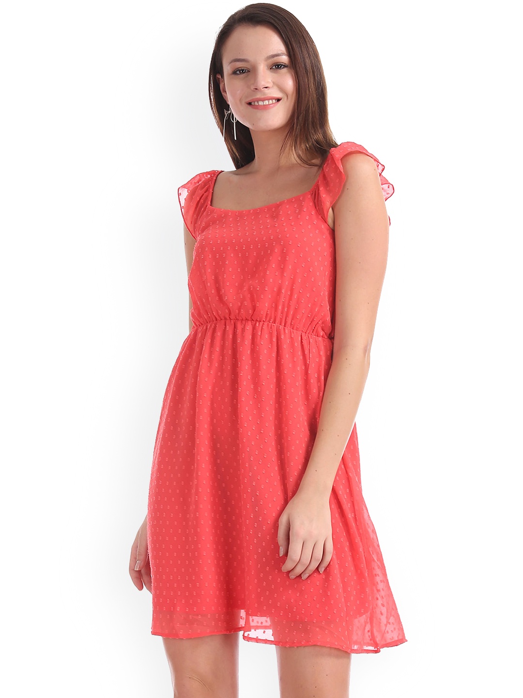 

Sugr Women Pink Self Design Fit and Flare Dress