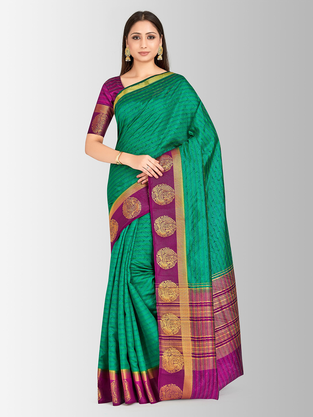 

Mitera Teal Art Silk Woven Design Kanjeevaram Saree
