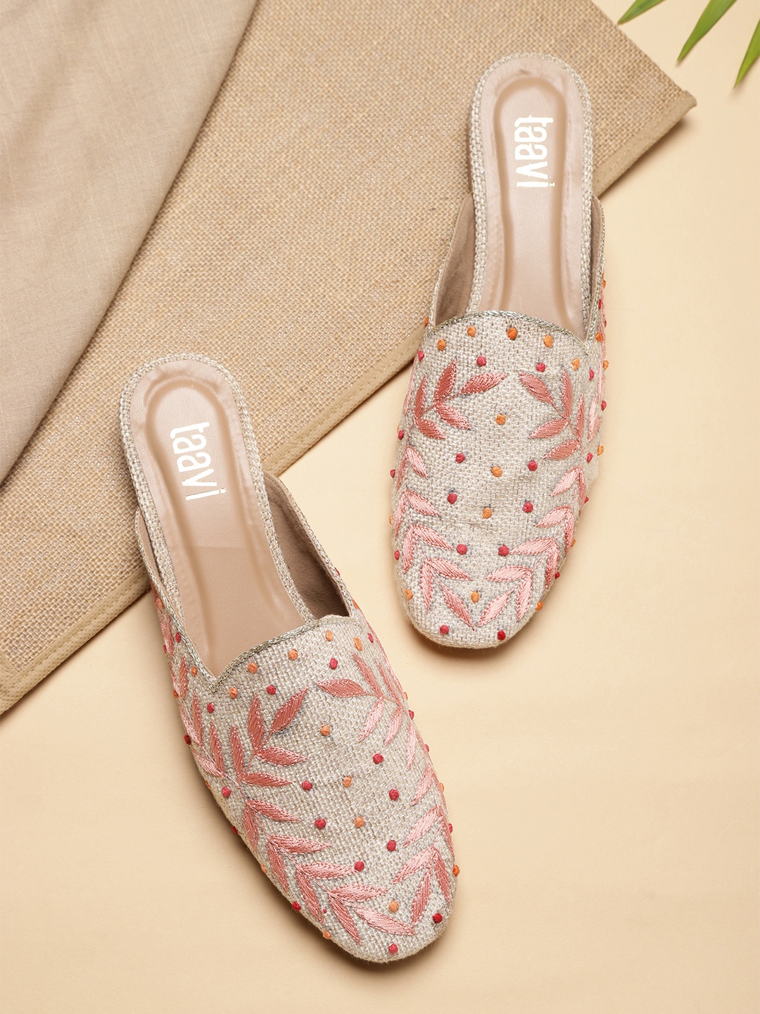 

Taavi Women Beige & Peach-Coloured Embroidered Mules