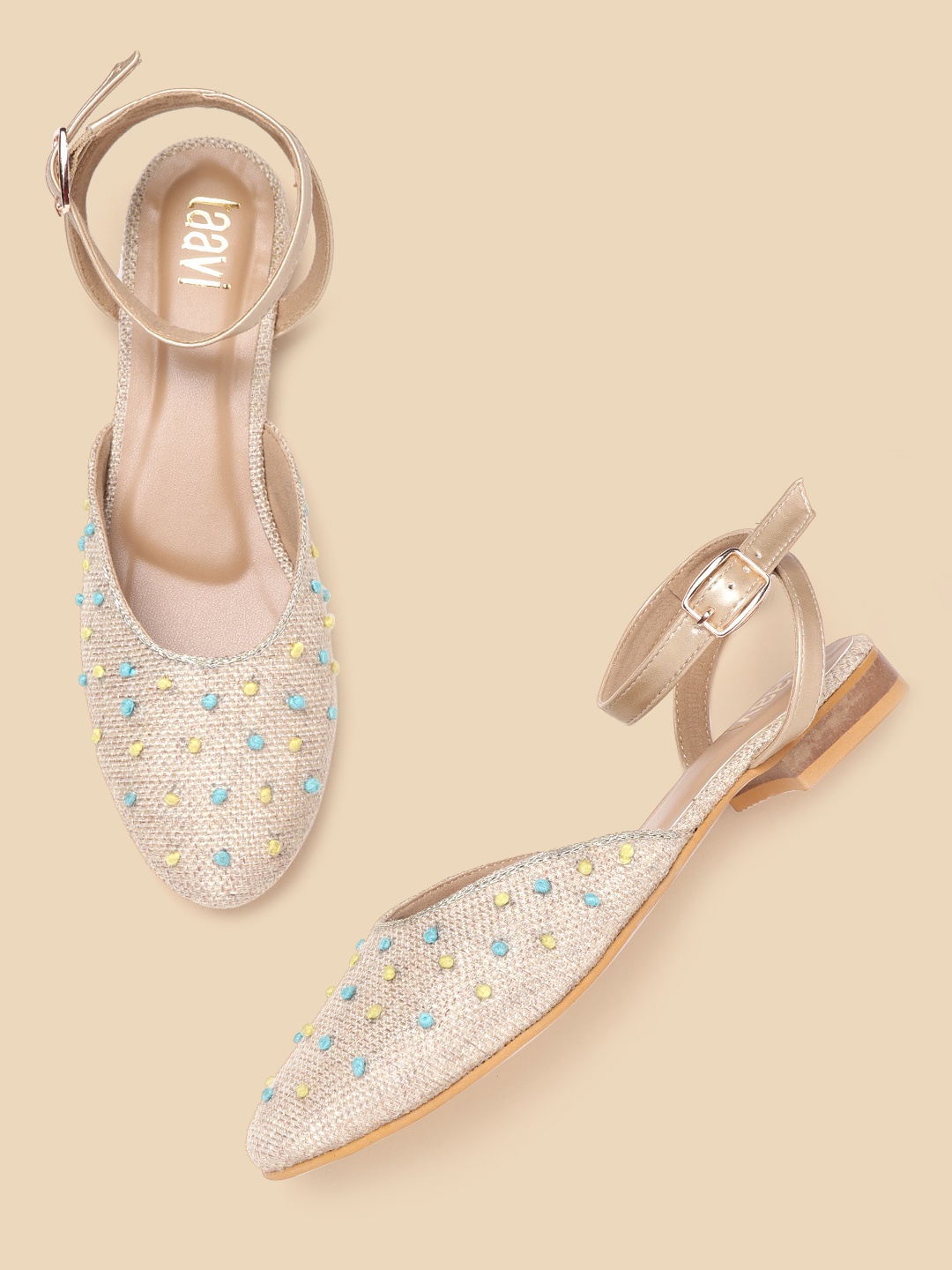 

Taavi Women Beige & Blue Woven Design Flats