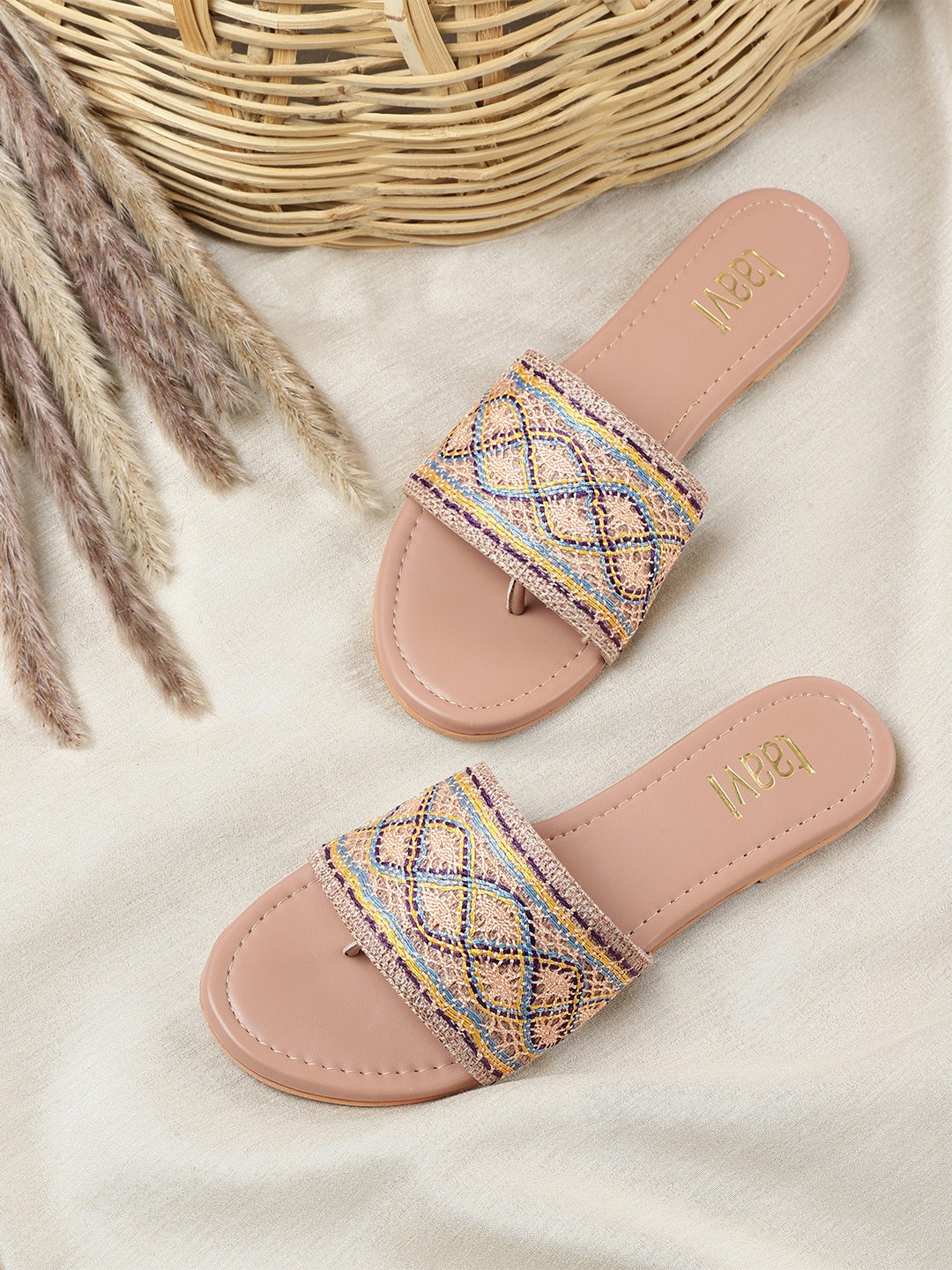 

Taavi Women Brown & Blue Woven Design Open Toe Flats