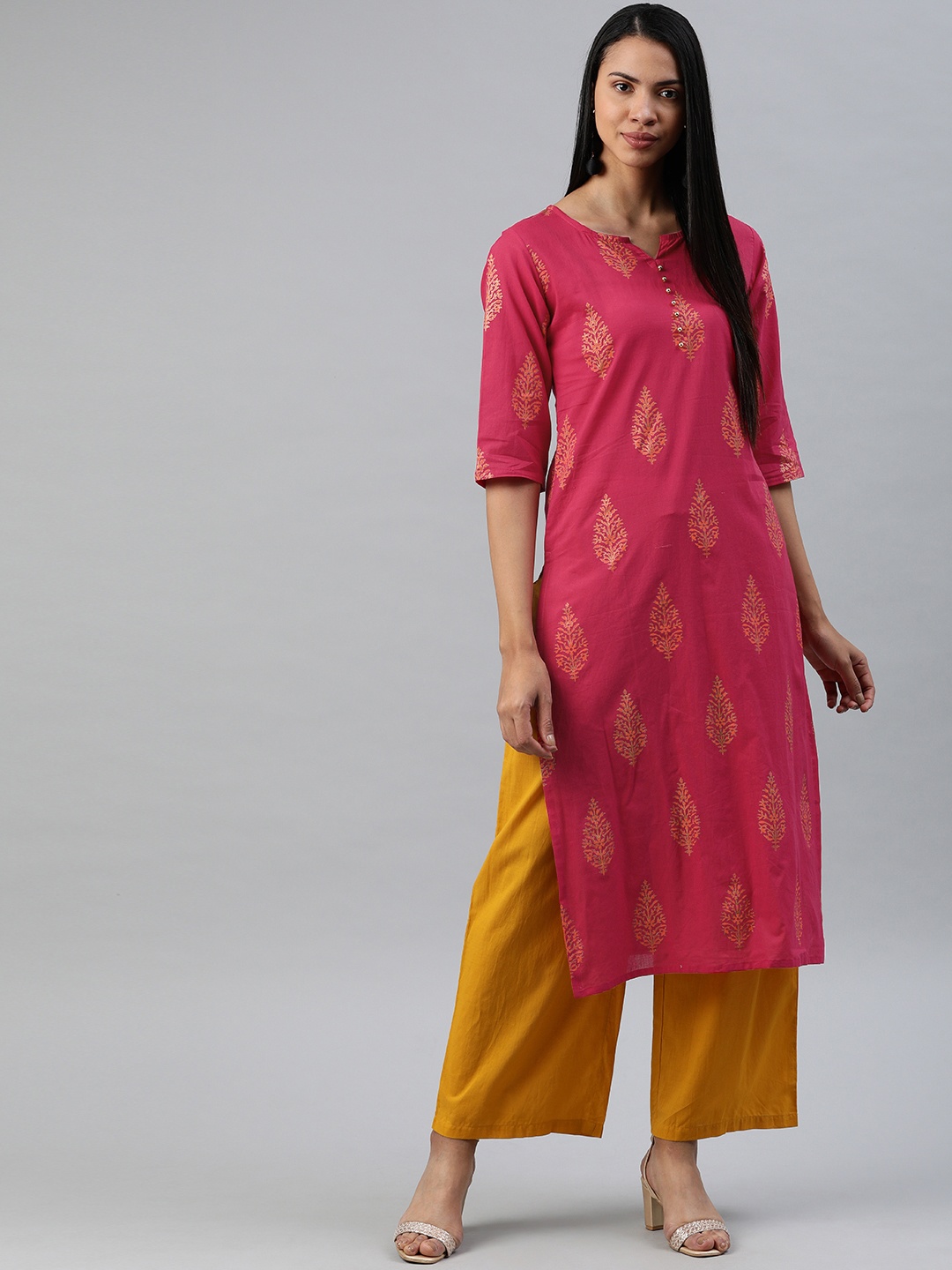 

Swishchick Women Pink Foil Print Straight Kurta