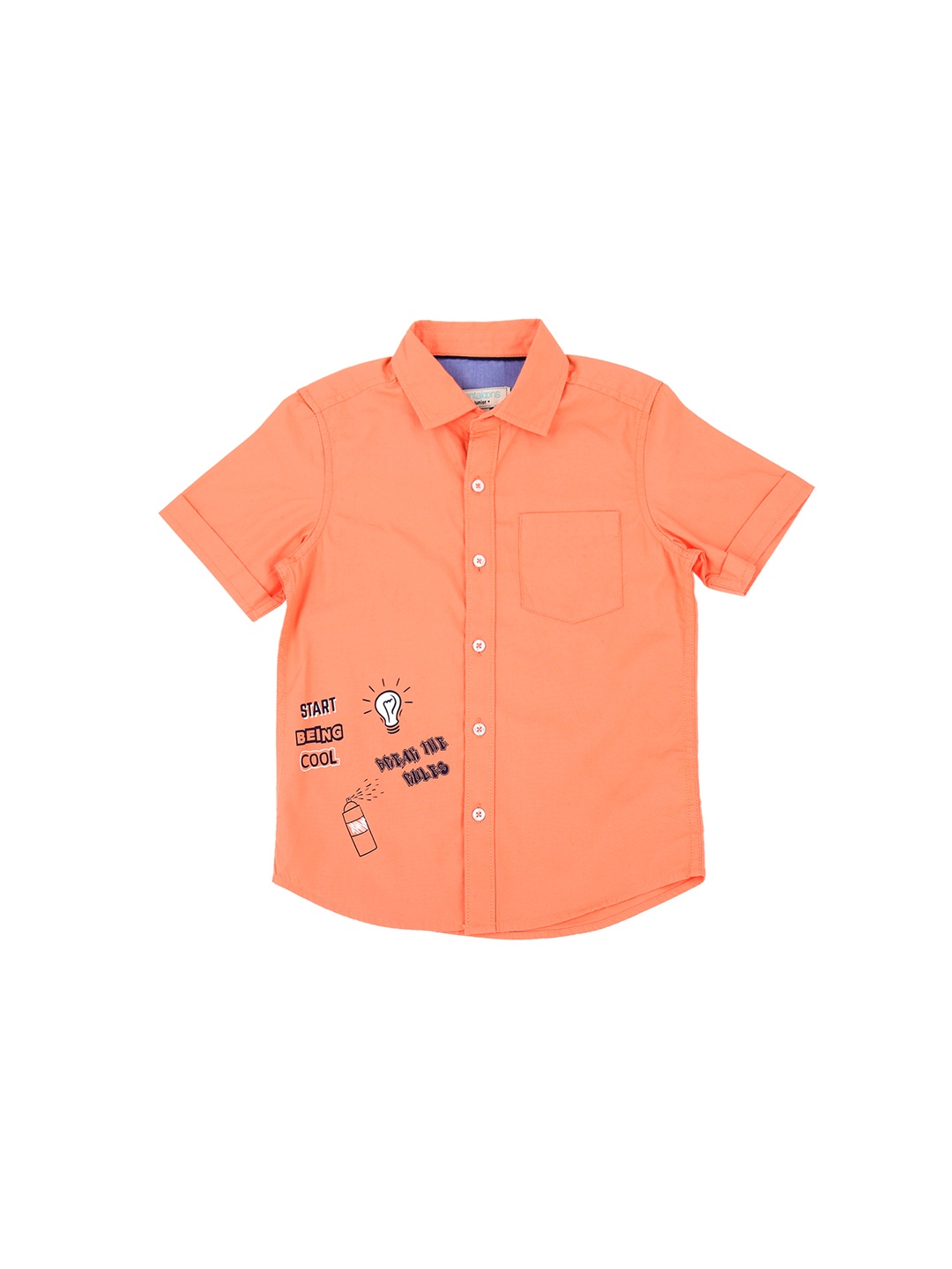 

Pantaloons Junior Boys Peach-Coloured Regular Fit Printed Casual Shirt
