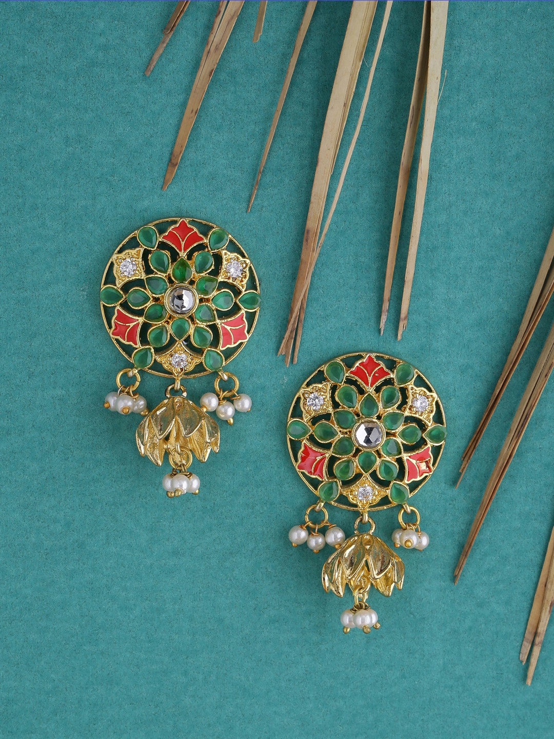 

Tistabene Green & Red Classic Enamelled Drop Earrings