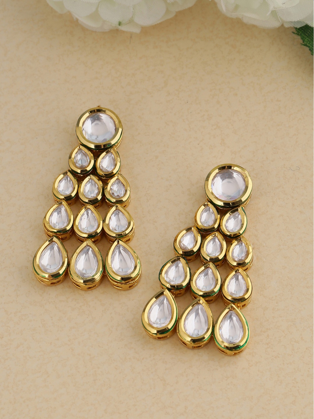 

Tistabene White & Gold-Plated Contemporary Drop Earrings