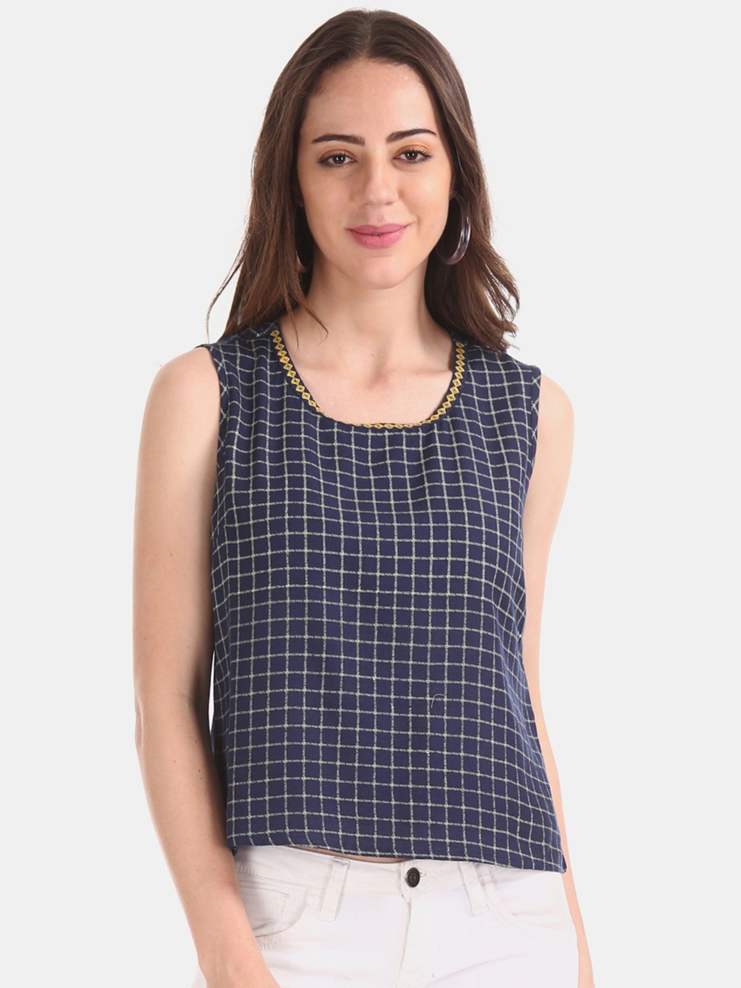 

Bronz Women Blue Checked Top