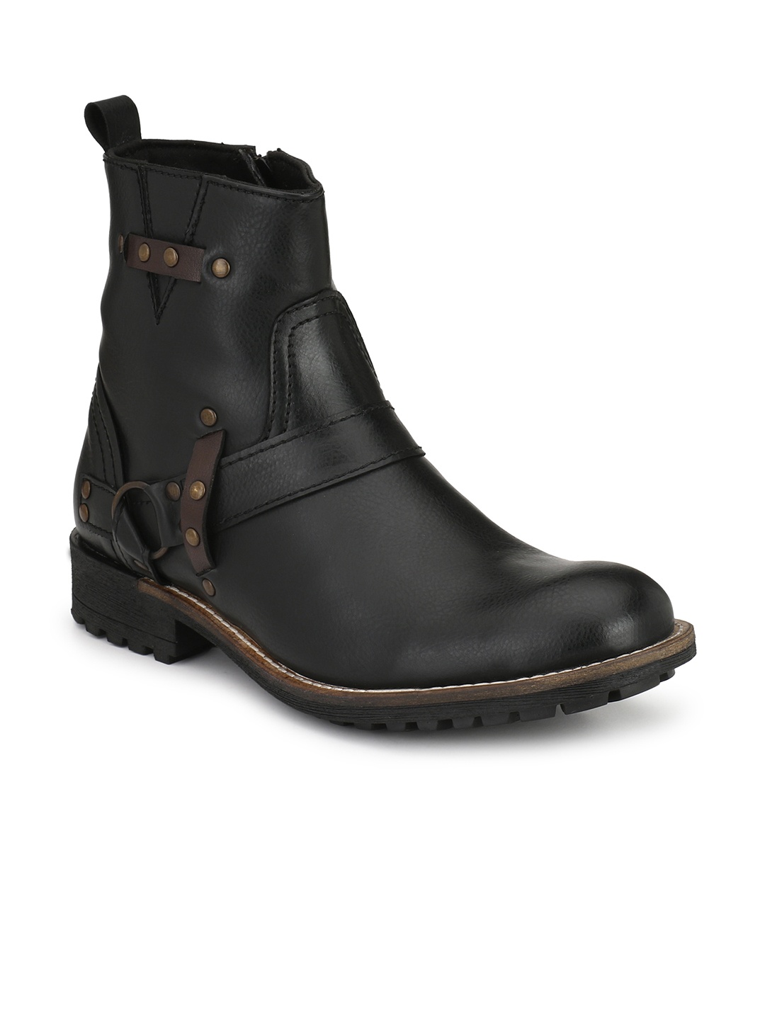 

Delize Men Black Solid Synthetic Leather Mid-Top Flat Boots