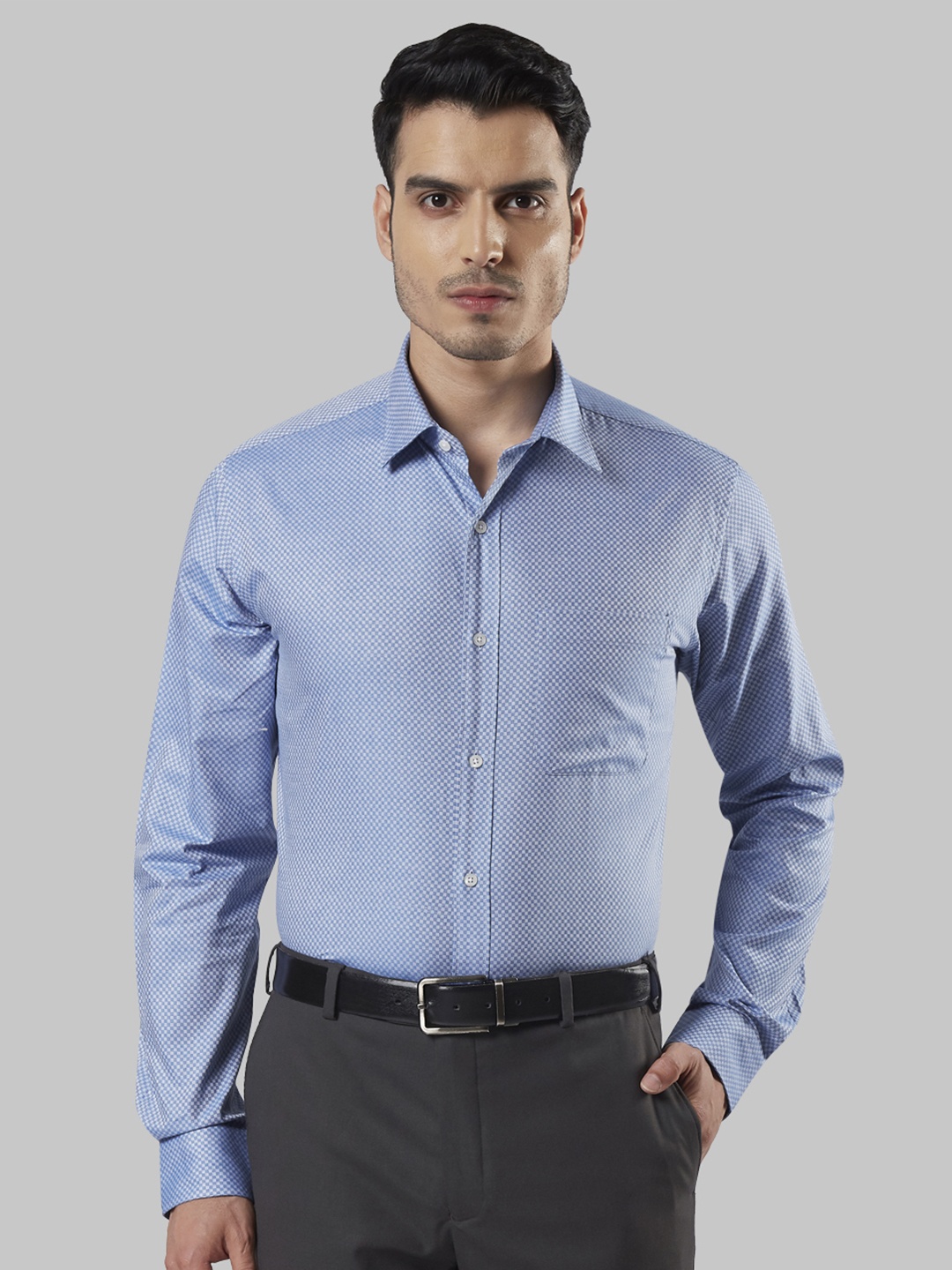 

Raymond Men Blue Slim Fit Checked Formal Shirt