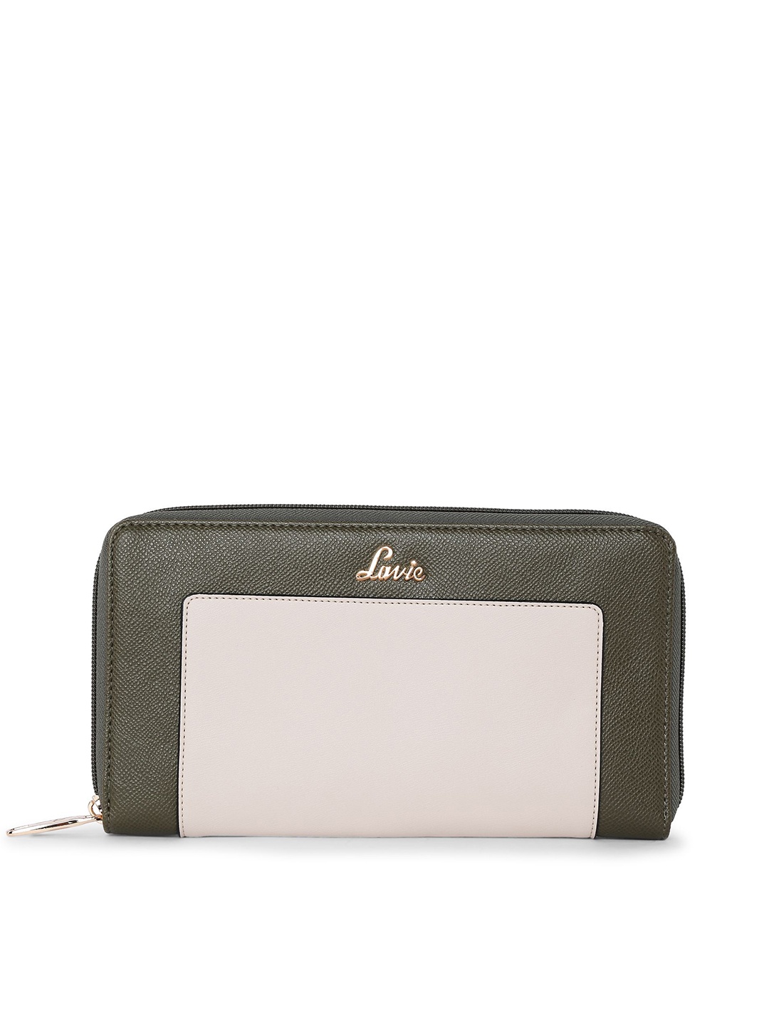 

Lavie Astrid Women Olive Green & Off-White Colourblocked Zip Around Wallet