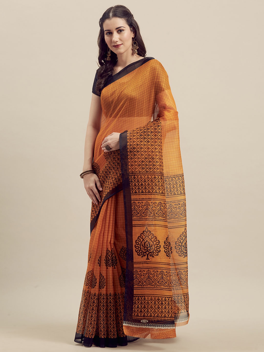 

Florence Mustard Yellow Printed Art Silk Saree