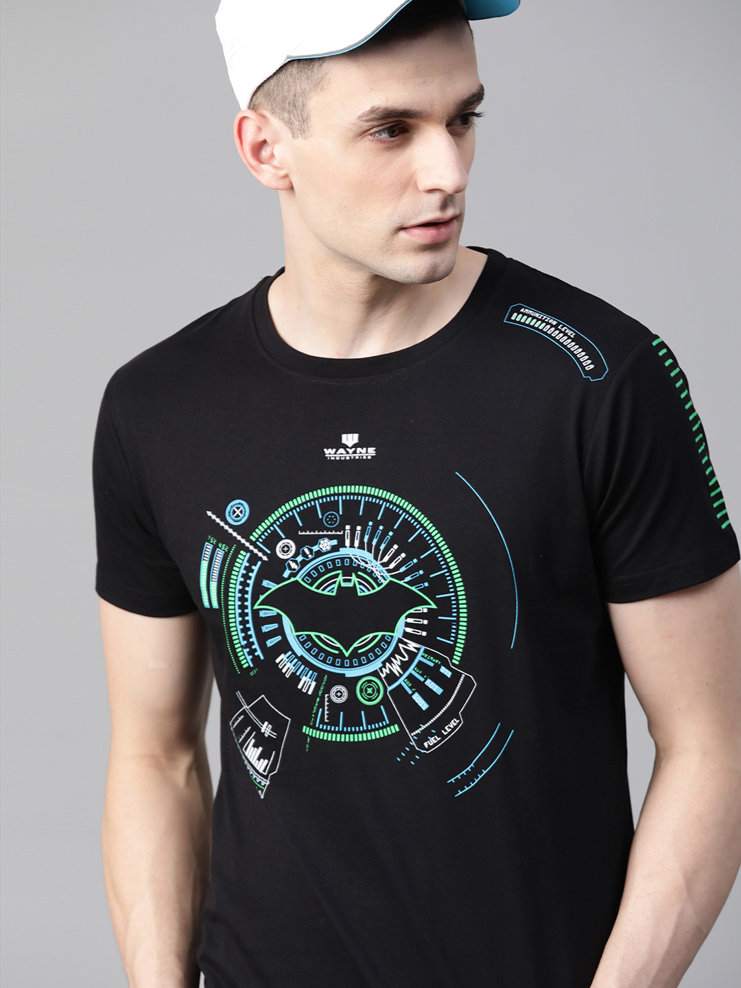 

Justice League Men Black Blue Batman Printed Round Neck Pure Cotton T-shirt