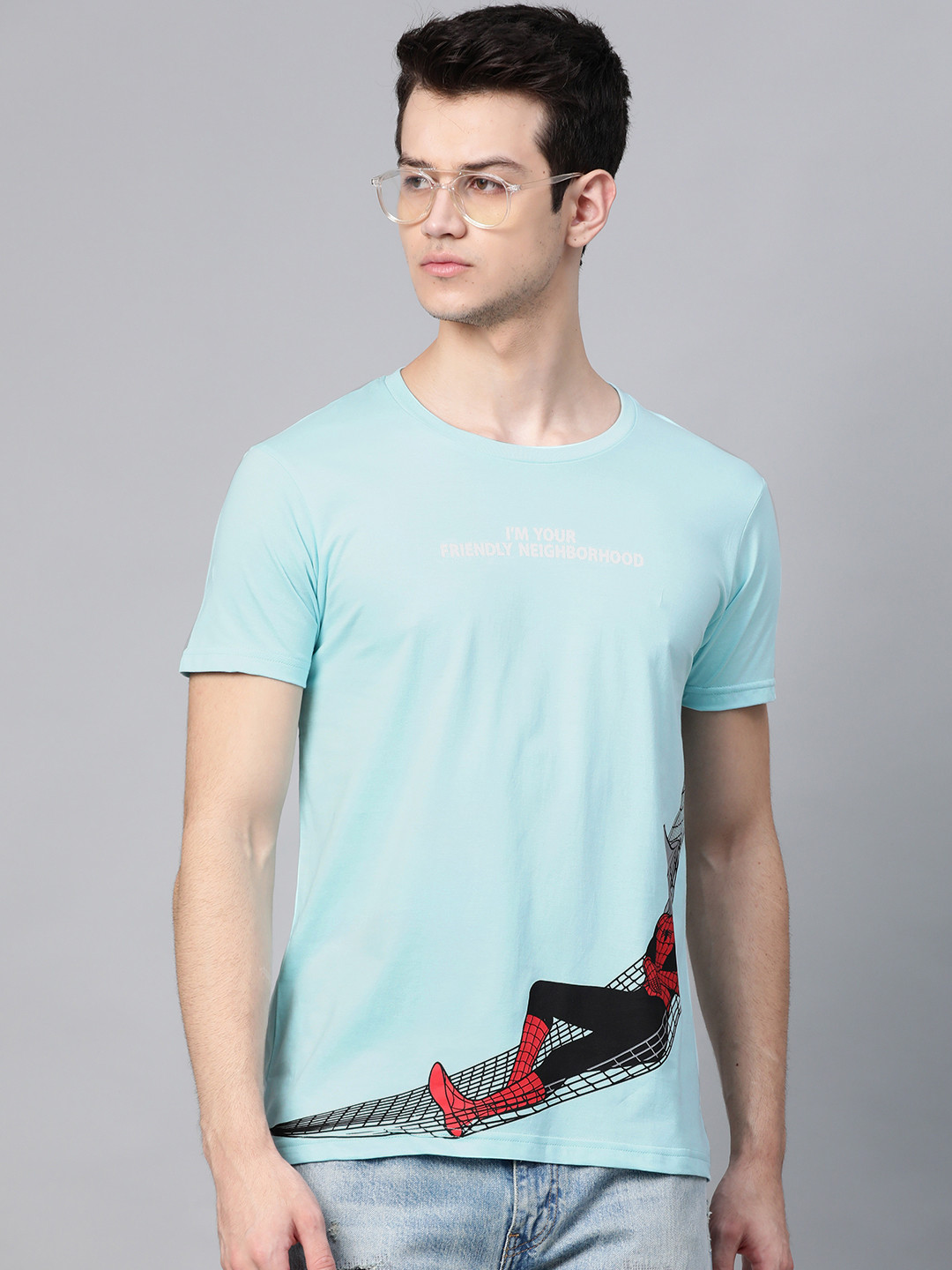 

Kook N Keech Marvel Men Blue Spiderman Printed Round Neck Pure Cotton T-shirt