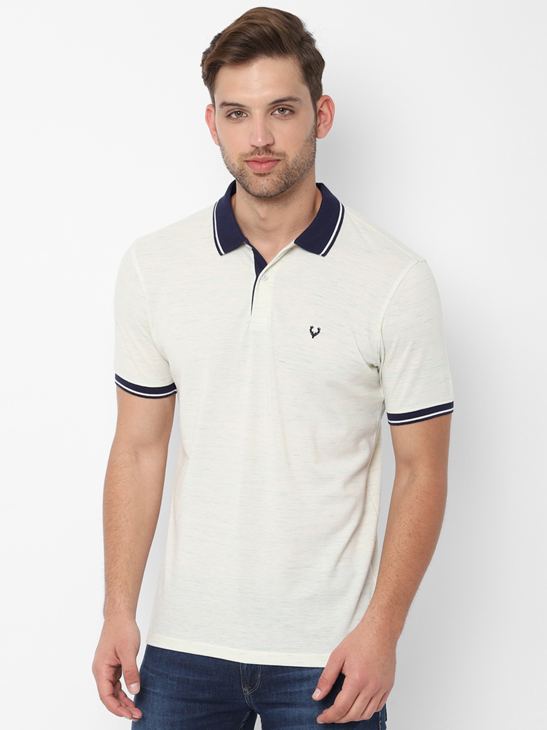 

Allen Solly Men Off-White Solid Polo Collar Pure Cotton T-shirt