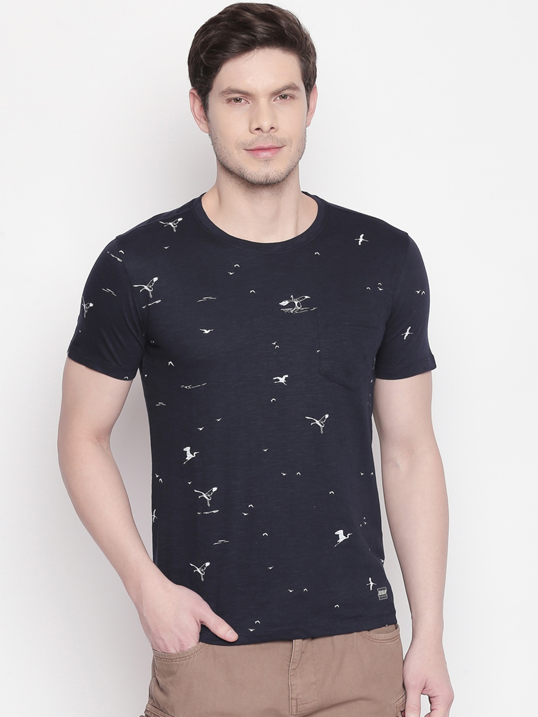 

Urban Ranger by pantaloons Men Navy Blue & White Printed Round Neck T-shirt