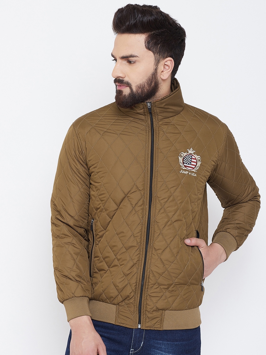 

JUMP USA Men Copper-Toned Solid Lightweight Bomber Jacket