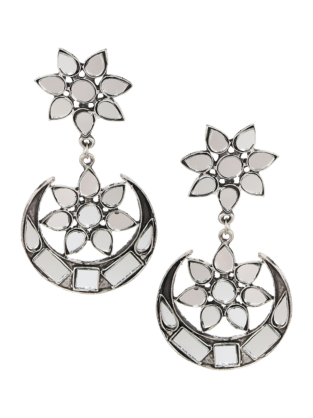 

Fabstreet Silver-Toned & White Oxidised Classic Chandbalis