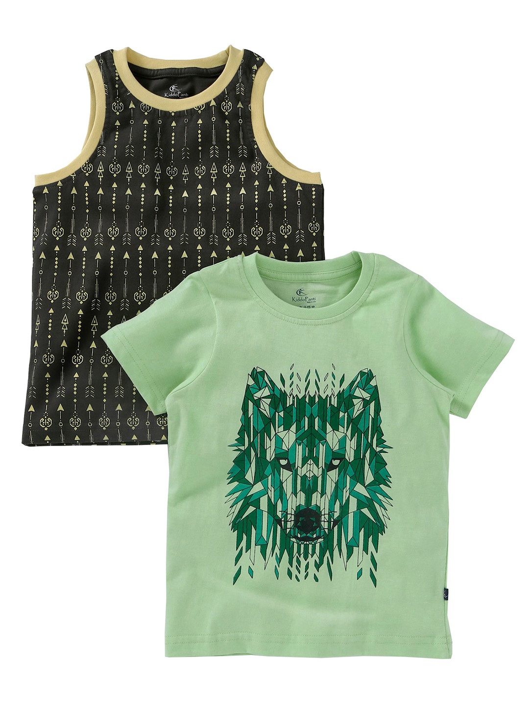 

KiddoPanti Boys Pack of 2 Green Printed Round Neck T-shirt