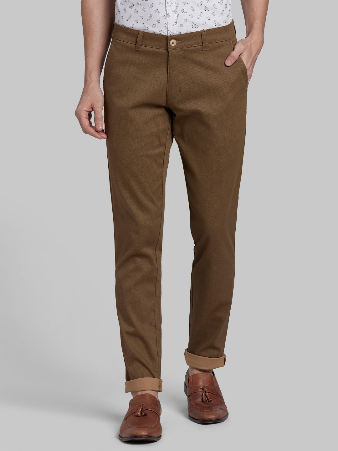 

Parx Men Khaki Solid Regular Trousers