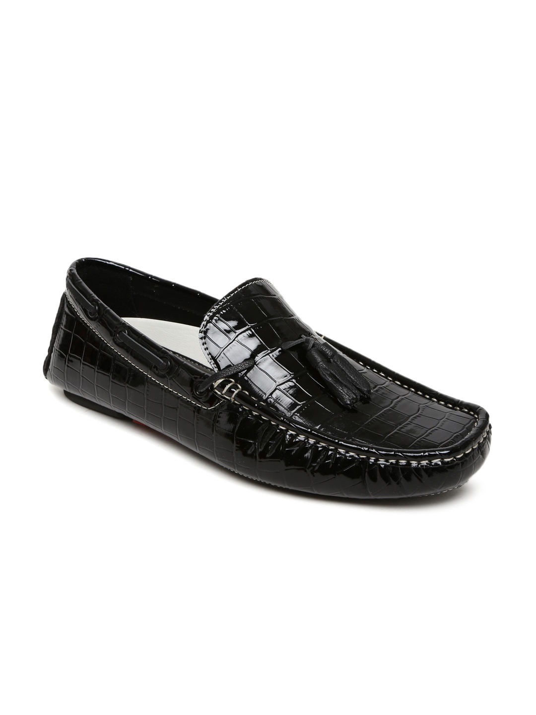 

Bata Men Black Patent Leather Textured Tassel Loafers, Blue