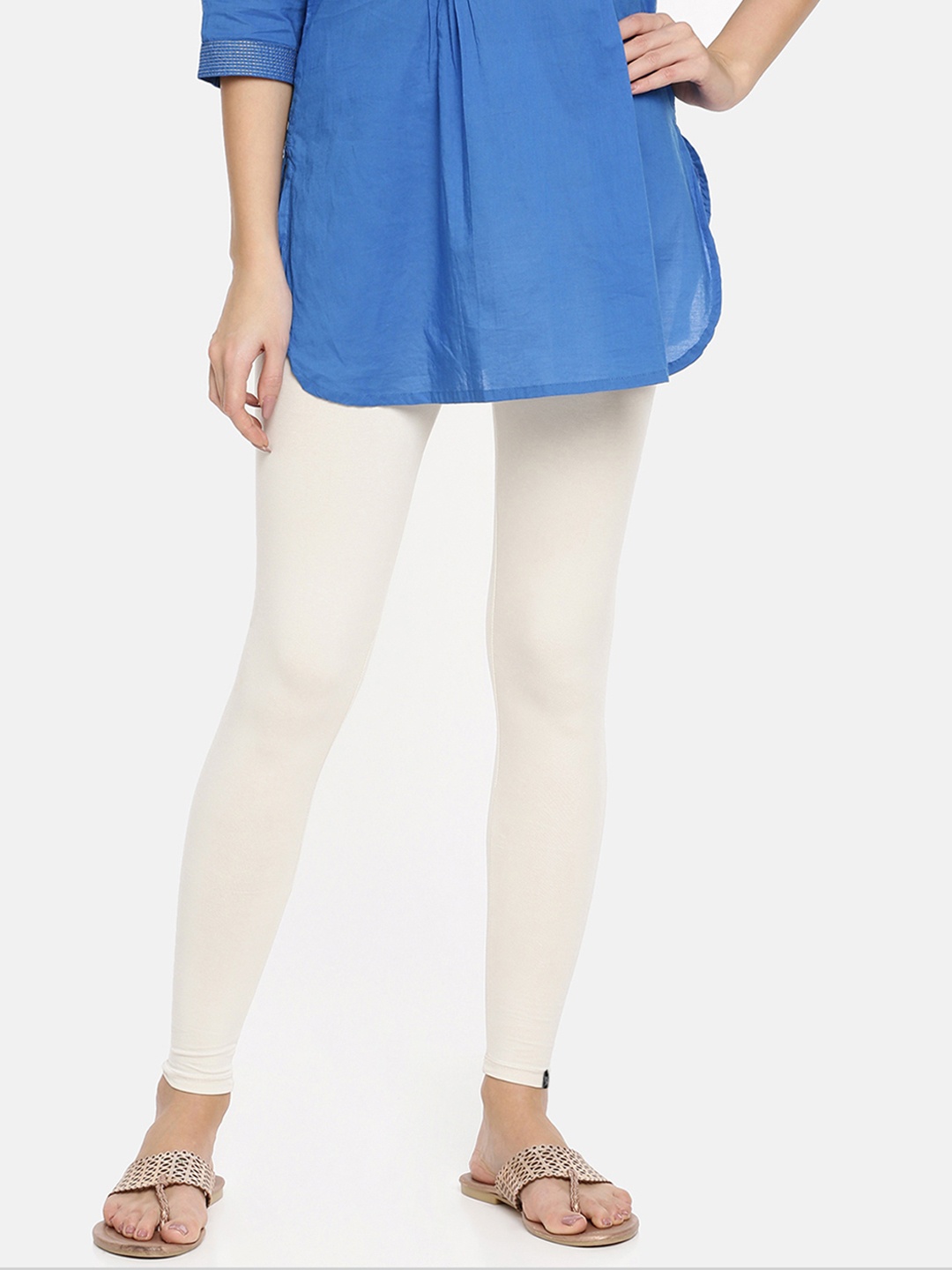 

TWIN BIRDS Women Off-White Solid Ankle-Length Leggings