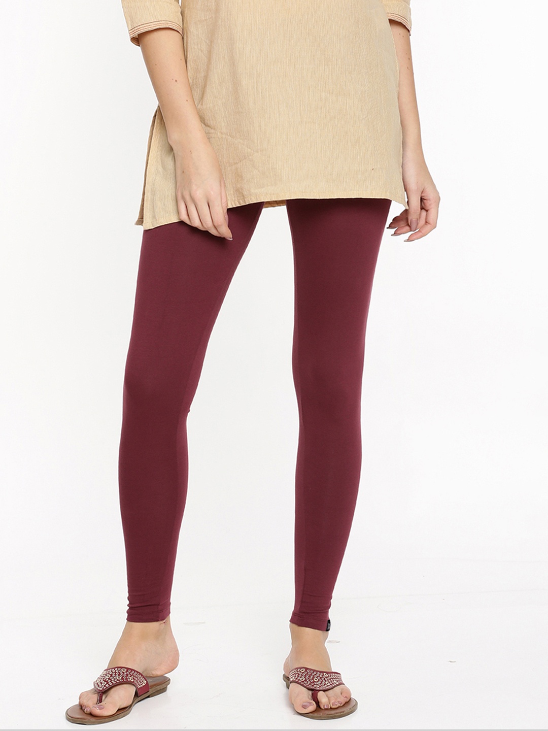 

TWIN BIRDS Women Maroon Solid Ankle-Length Leggings