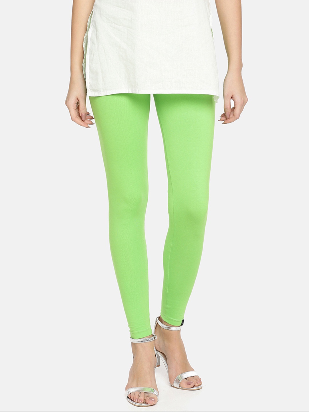 

TWIN BIRDS Women Lime Green Solid Ankle-Length Leggings