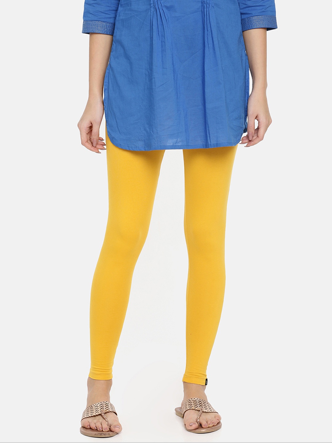 

TWIN BIRDS Women Yellow Solid Ankle-Length Leggings