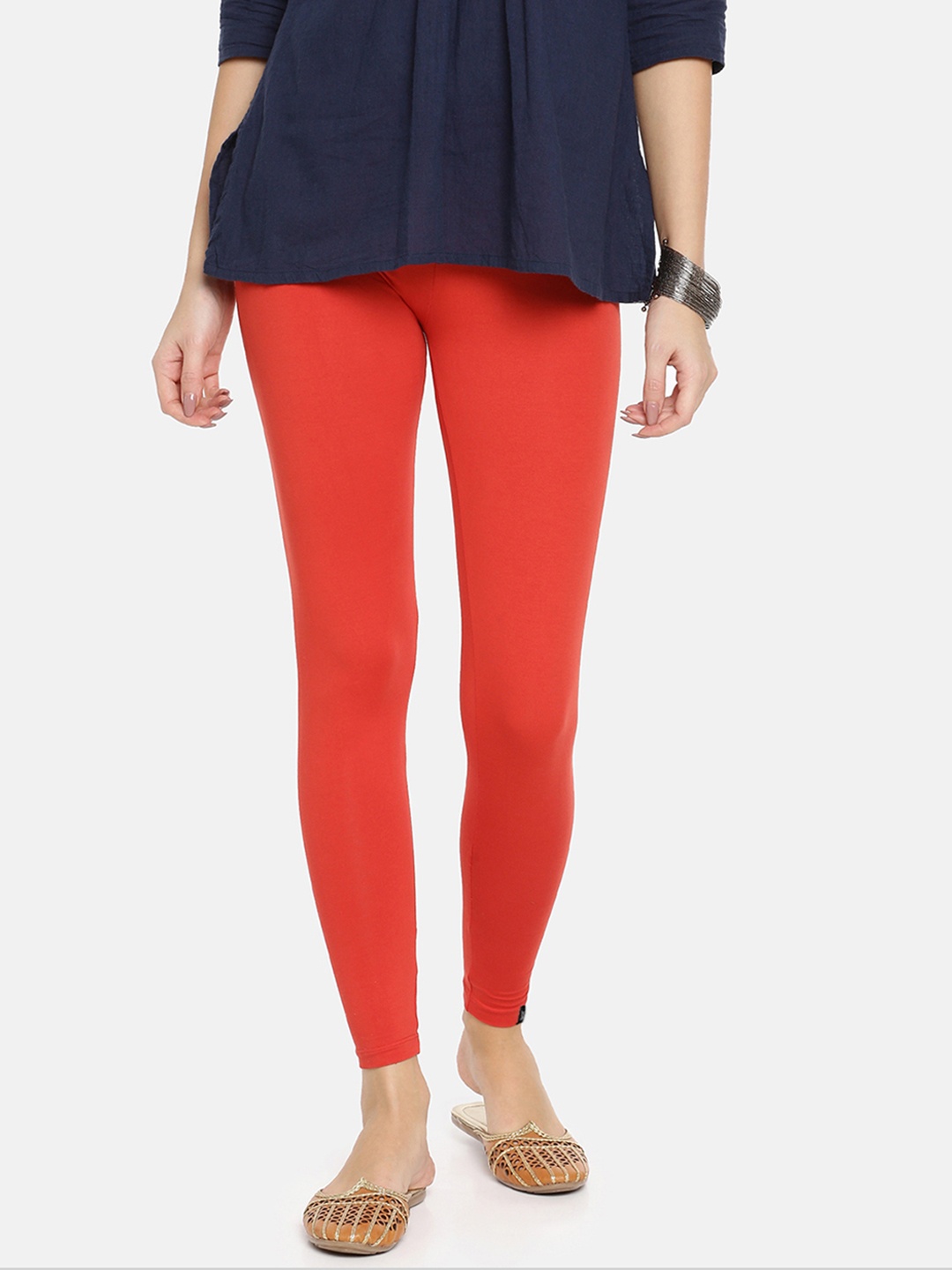 

TWIN BIRDS Women Orange Solid Ankle-Length Leggings
