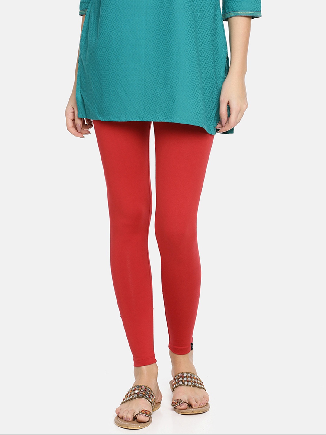 

TWIN BIRDS Women Red Solid Ankle-Length Leggings