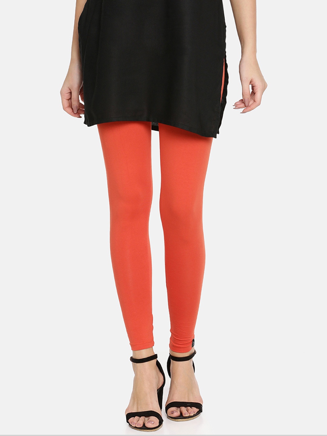 

TWIN BIRDS Women Orange Solid Ankle-Length Leggings