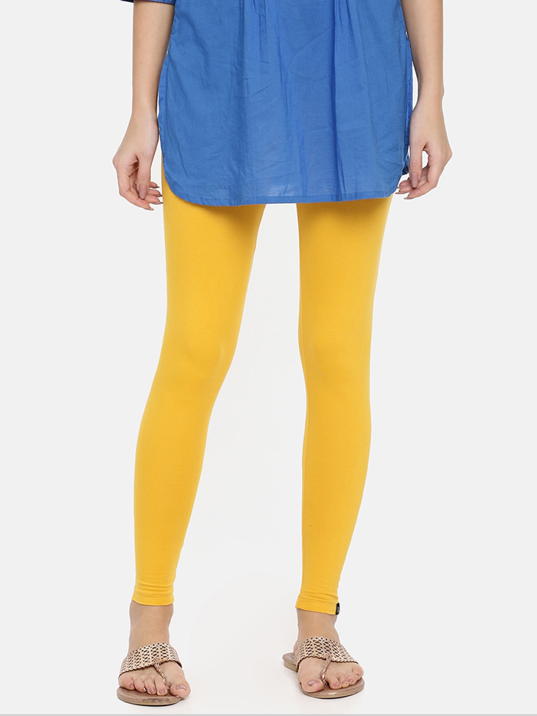 

TWIN BIRDS Women Yellow Solid Ankle-Length Leggings