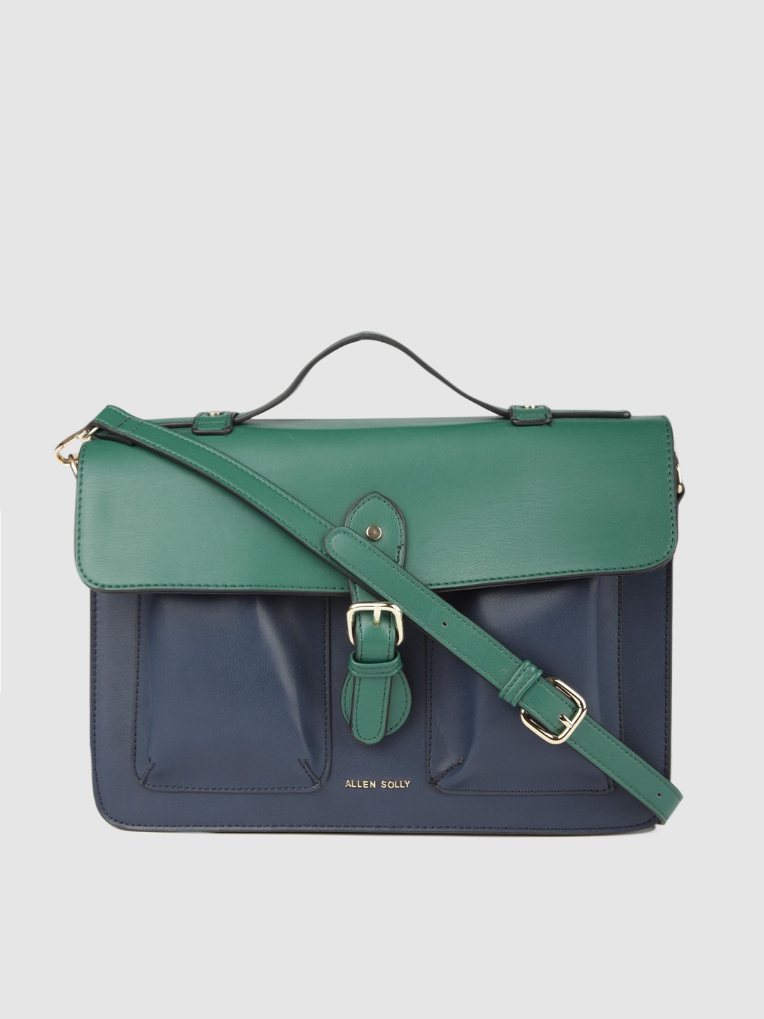 

Allen Solly Green & Navy Blue Colourblocked Satchel