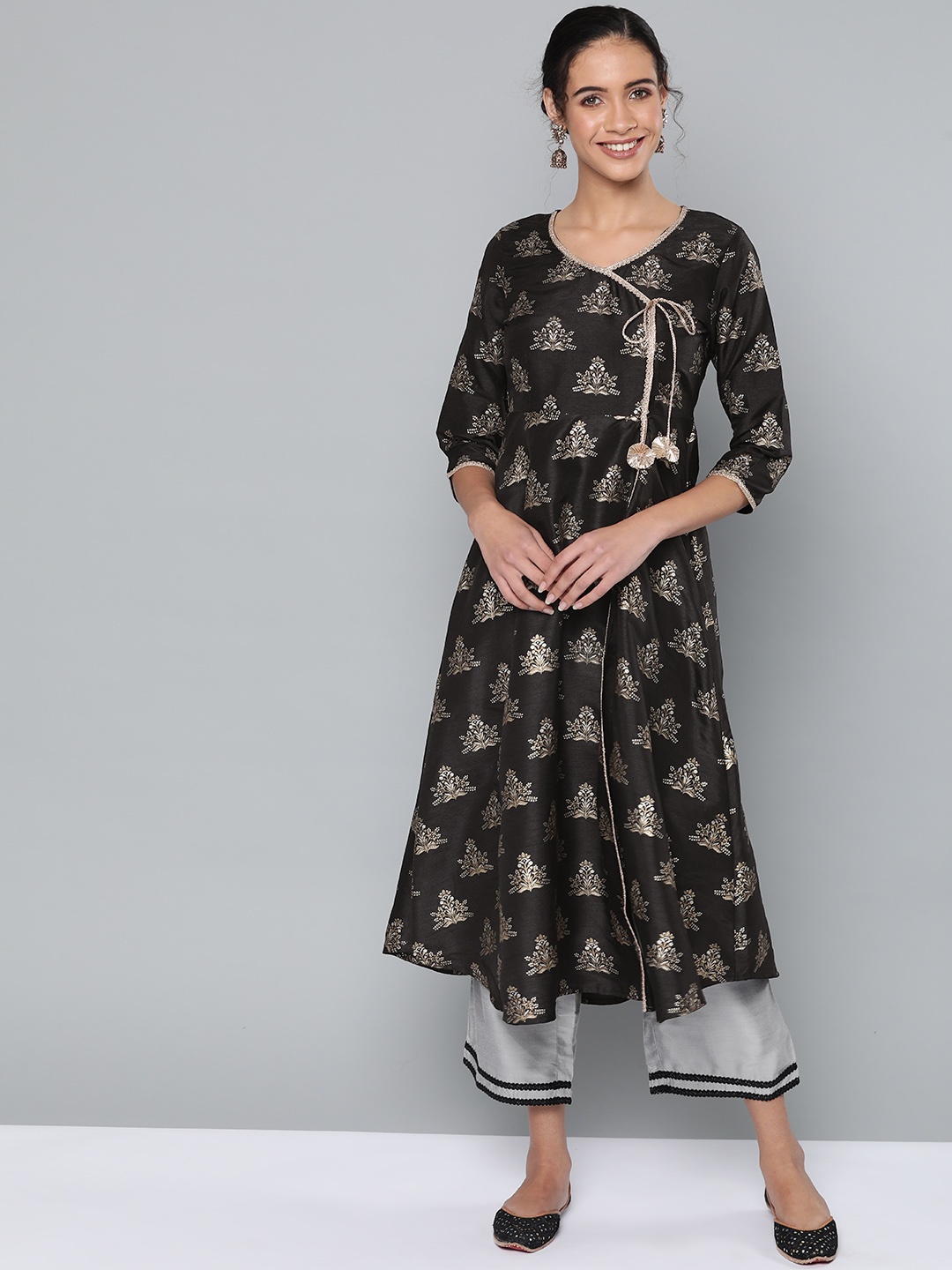 

STREET 9 Women Black & Golden Printed Angrakha A-Line Kurta