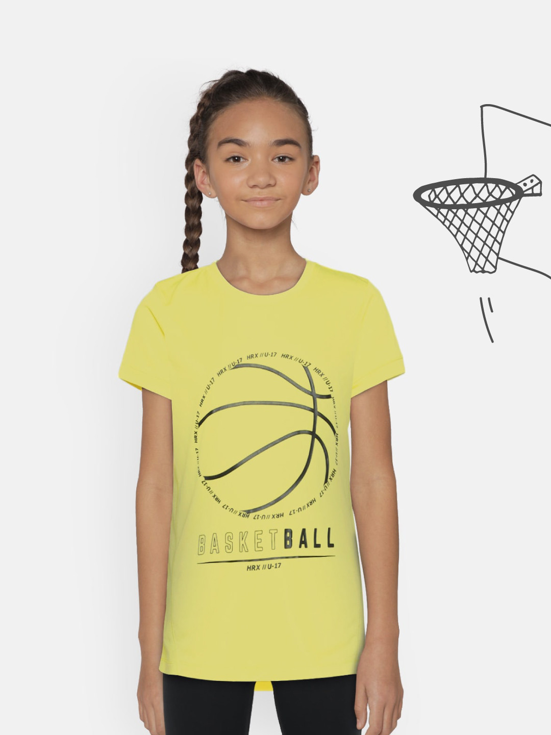 

Hrx By Hrithik Roshan Girls Yellow Printed Rapid-Dry Active T-shirts