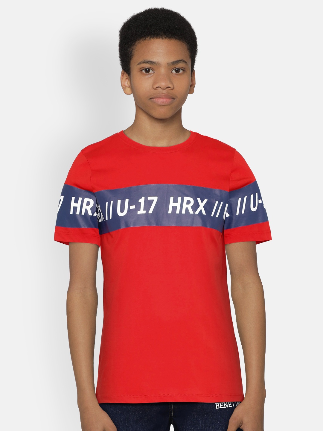 

Hrx By Hrithik Roshan Boys Flame Scarlet Colourblocked Bio Wash Lifestyle Pure Cotton T-shirts, Red