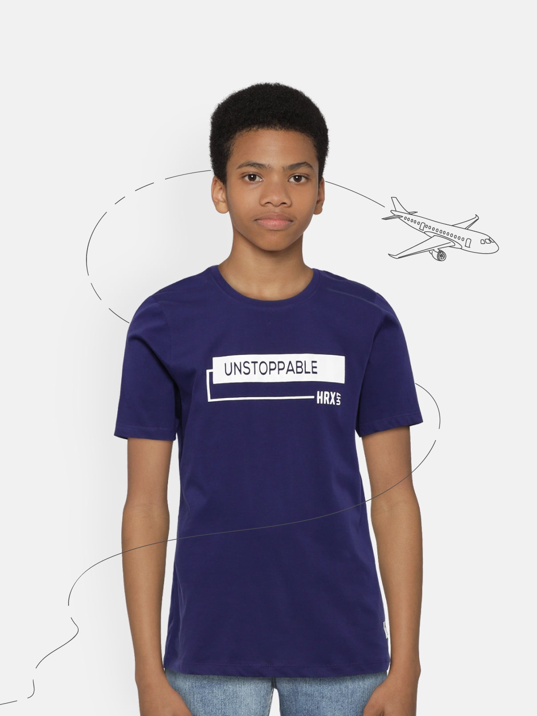 

Hrx By Hrithik Roshan Boys Navy Blue Printed Bio Wash Lifestyle Tshirts