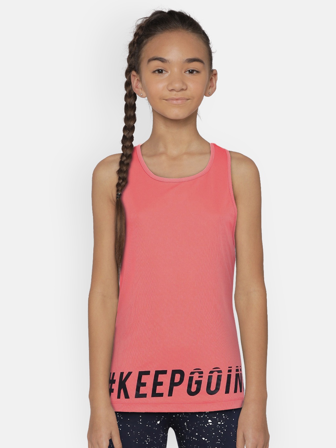 

Hrx By Hrithik Roshan Girls Peach-Coloured Printed Rapid-Dry Active Tank Top
