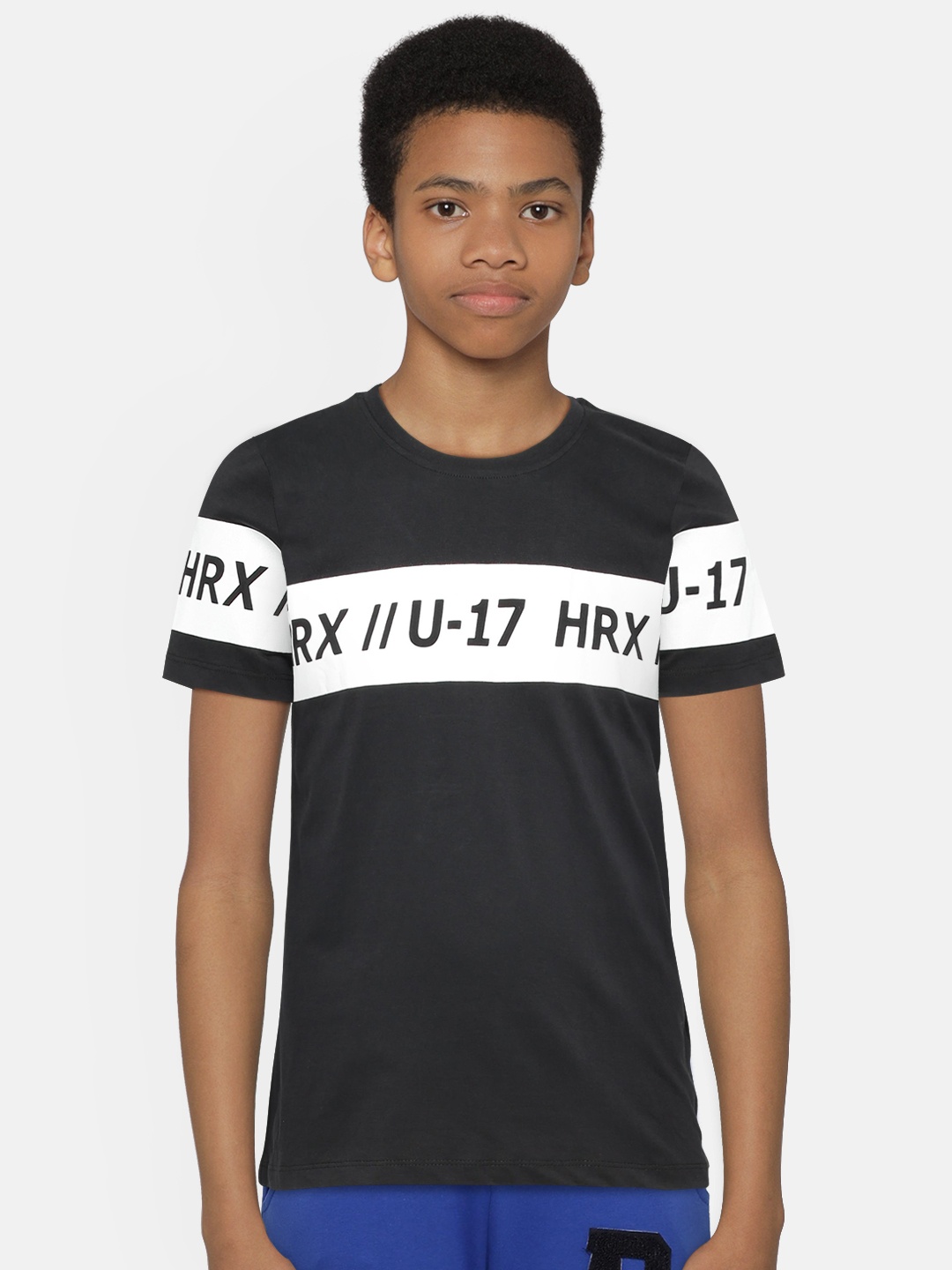 

Hrx By Hrithik Roshan Boys Jet Black Colourblocked Bio Wash Lifestyle Tshirts