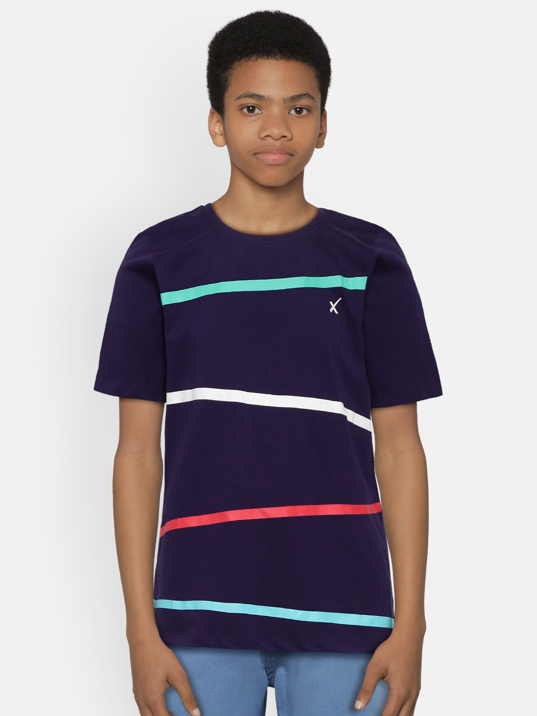 

Hrx By Hrithik Roshan Boys Navy Blue Colourblocked Bio Wash Lifestyle Tshirts