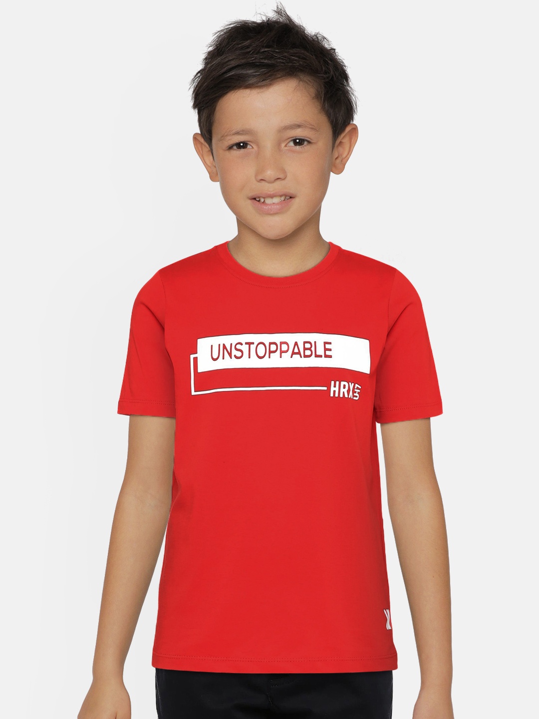 

Hrx By Hrithik Roshan Boys Red Printed Bio Wash Lifestyle Tshirts