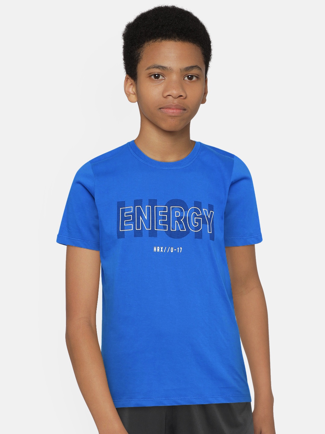 

Hrx By Hrithik Roshan Boys Blue Solid Bio Wash Lifestyle Tshirts