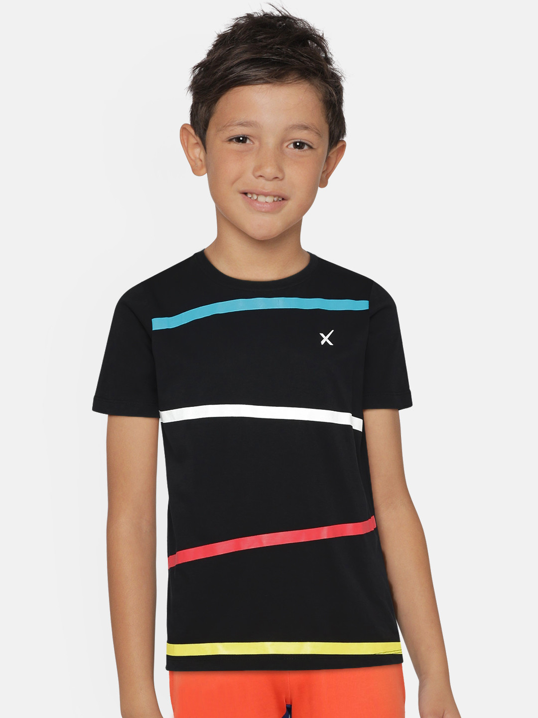 

Hrx By Hrithik Roshan Boys Jet Black Striped Bio Wash Lifestyle Tshirts