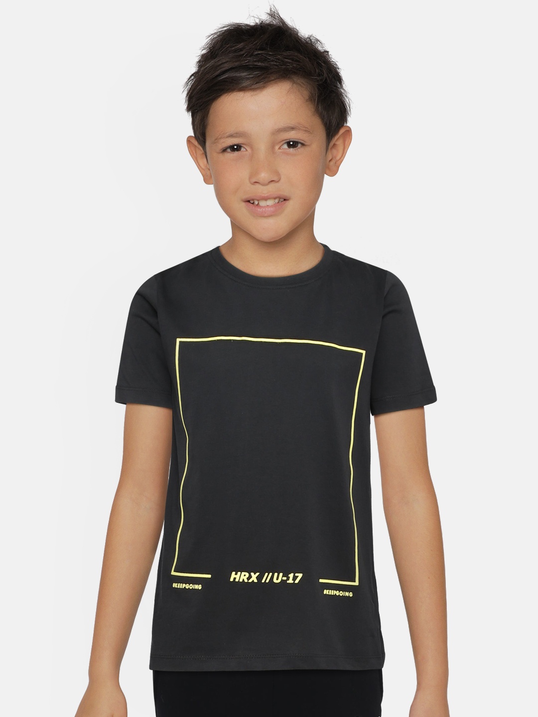 

Hrx By Hrithik Roshan Boys Black Printed Bio Wash Lifestyle Tshirts